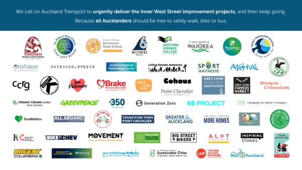 Graphic showing the 50+ organisations calling for the Inner West projects to be completed immediately.